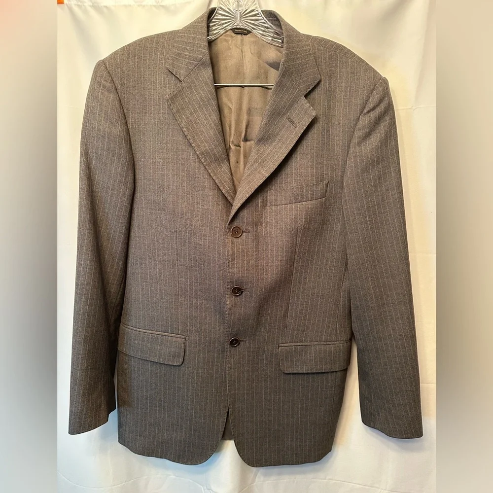 Zero Alta Sartoria 38 R Italian Super 120s Wool Blazer Gray W/ Tan White Stripes